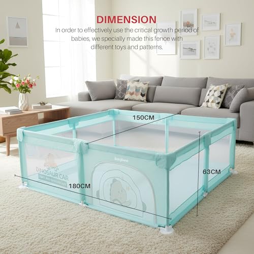 Image of Baybee Kids Playpen for Babies | Baby Play Area Indoor Setup with Zipper Door & Toys Pouch (Dark Green)
