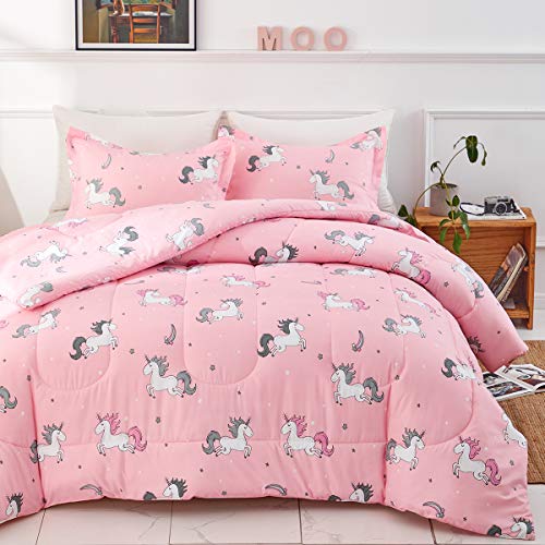 Uozzi Bedding Bed In A Bag 7 Pieces Queen Size Unicorn Pink With Rainbow Star - Soft Microfiber, Reversible Bed Comforter Set (1 Comforter, 2 Pillow Shams, 1 Flat Sheet, 1 Fitted Sheet, 2 Pillowcases) #TOP7