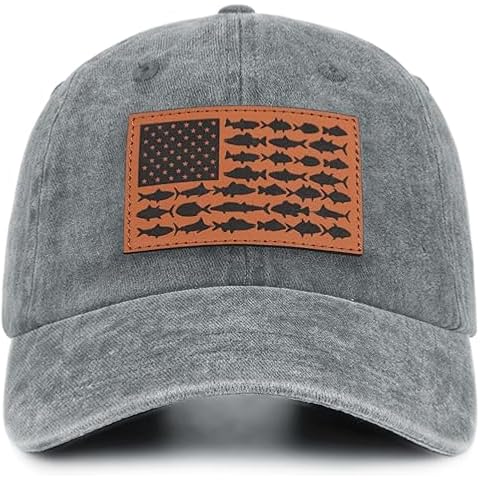 Unique Fishing Gifts for Dad Husband Grandpa - Men's Fishing Hats Leather Patch Cotton Baseball Cap Cover