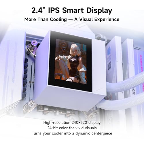 PCCOOLER CPU Cooler, 360mm AIO Liquid Cooling, High-Performance Pump, 2.4” IPS Display, CPS ARGB Water Cooling with Quiet F5 R120 Fans(DC360 White)