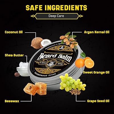 MEKER Beard Balm, Beard Softening Leave-in Balm with Brush, All-Natural Anti-Itch, Organic Beard Conditioner for Softening, Stops Itch, Grows, 3.52 OZ
