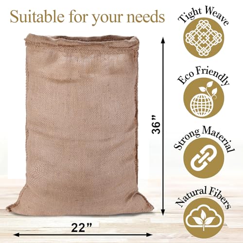 Burlap Bags 10pcs Heavy-Duty Large Potato Sack Race Bags 22\'\' x 36\'\' Thicken Burlap Sack with Ropes Reusable Woven Jute Bag for Backyard Vegetables Gardening Food Storage Kids - Holds Up to 50lbs
