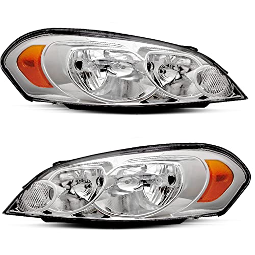 JSBOYAT Headlight Assembly Fit for 2006-2013 Chevy Impala / 2006-2007 Chevy Monte Carlo / 2014-2016 Chevy Impala Limited Driver and Passenger Side, Chrome Housing with Amber Reflector