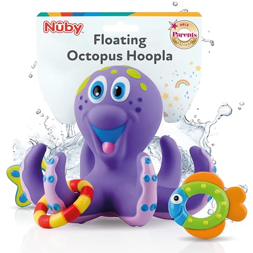 Nuby - Pulpo Flotante con 3 Anillos para Bañera - Juguetes Baño Bebe Interactivos Y Sensoriales - Estimula la coordinación Mano-Ojo, la Destreza y el Juego Creativo - Apto Desde 18+ Meses