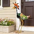STANKGARDEN 24'' Metal Wacky Peacock Garden Statues Outdoor Decor, Rooster Decor Chicken Yard Sculptures Art Decoration for Home Outsiede Patio Lawn Backyard, Gift for Women Lovers Moms(Red & Green)