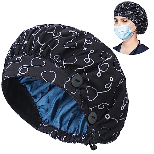 Image of Bouffant Caps with Button and Sweatband, Adjustable Scrub Caps for Women Men, One Size Multi Color