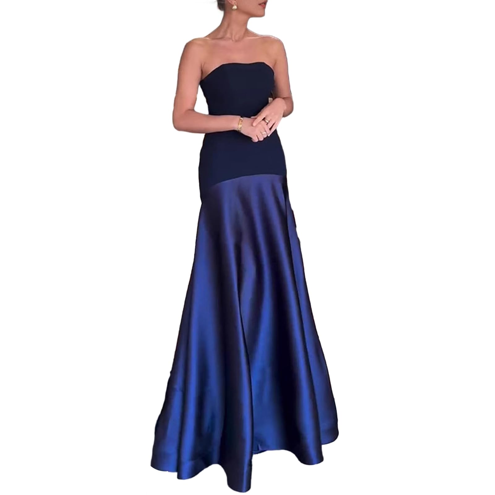 Vestido largo de satén sin tirantes, con hombros descubiertos, vestido largo de noche, elegante, ajustado, para cóctel, fiesta, boda
