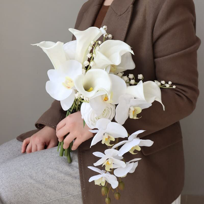 Amazon｜ホワイト エレガント ローズ 胡蝶蘭 ウエディング ブーケ