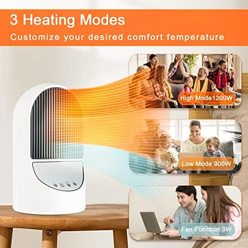 Talmage Scomb Electric Space Heater 1200W - Portable Ceramic with 3 Mode 60° Oscillating 2-8H Timer Fan Built-in Tip-Over Low Energy for Office Room Desk Use, White, (06HEATER11)