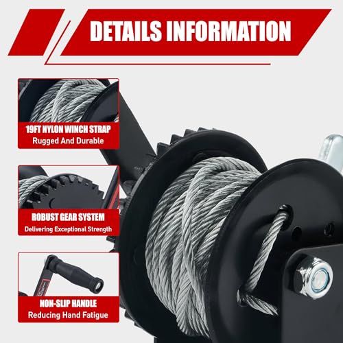 image for TYT 600LB Boat Trailer Winch with 6M Steel Wire, Hardened Steel Gear H