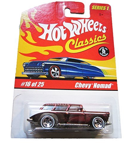 Hot Wheels Classics Chevy Nomad rojo con franja blanca miniatura 1