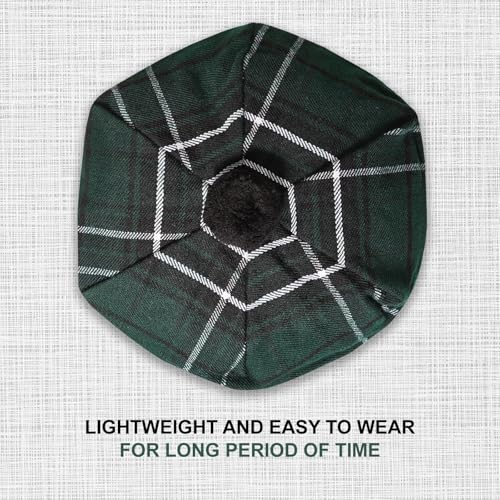 Image of Scottish Tam O' Shanter Hat Tartan Bonnet Pom Pom Wool Flat Cap One Size