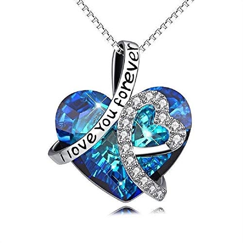 Wcysin Women Girls Love Crystal Pendant Necklace Fashion Chain Necklace Jewelry Blue