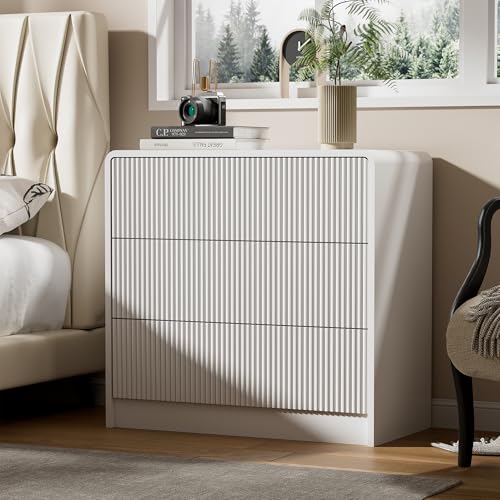 Image of Furniway White Nightstands Set of 2, 32 inch Modern 3 Drawer Bedside Table with Storage, Large Night Stand for Bedroom