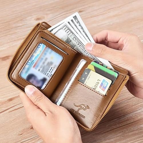 Aiks Kangaroo Wallets, Men Wallet Zipper Genuine Leather Purse, PU Stylish Soft Simple Design RFID Protected Wallet4