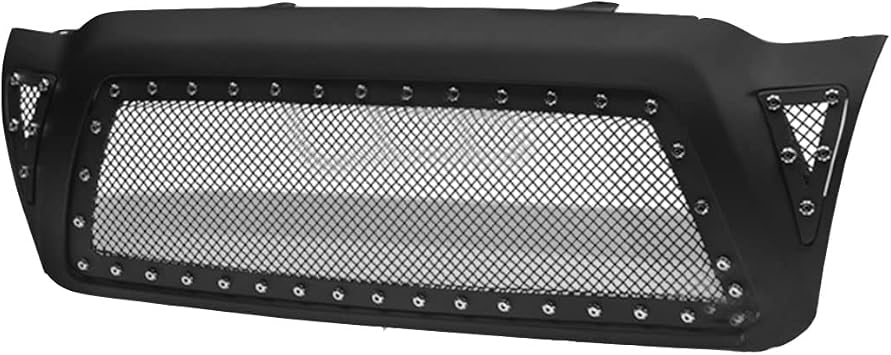 R&L Racing Front Grill Cover Compatible with 2005-2011 Toyota Tacoma | Matte Black RVT Rivet Bolt Mesh Style Front Bumper Grille Guard | Front Grille Mesh Guard
