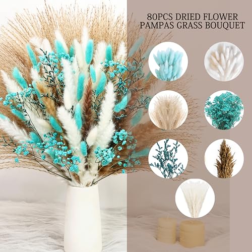Ramo de flores secas Bunny Tails pampas color azul miniatura 5