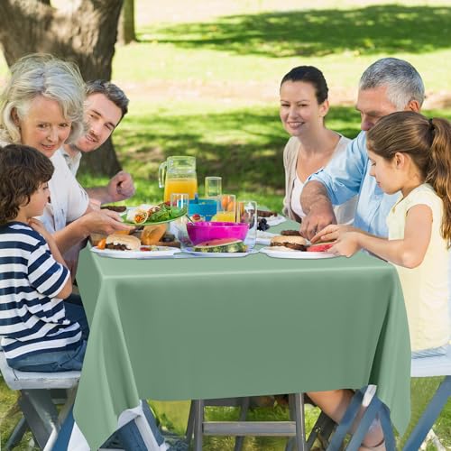 Image of QZYL 12 Pcs Rectangle Tablecloth, 54 X 108 Inches Plastic Table Cover, Sagegreen Disposable Table Cloth Party Decorations, Robust Table Cover Birthday Party, Baptism Decorations and Home Essentials