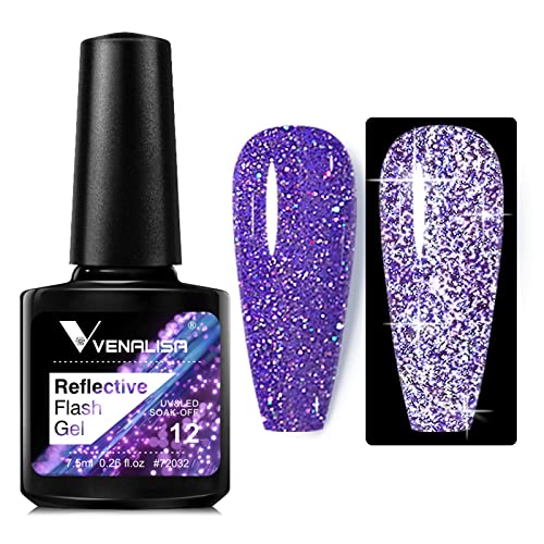 VENALISA Violet Purple Reflective Glitter Gel Polish Sparkling Shiny Disco gel Nail Polish Long Lasting soak off Nail Drying Under UV LED Lamp Nail Art Summer Nail Salon