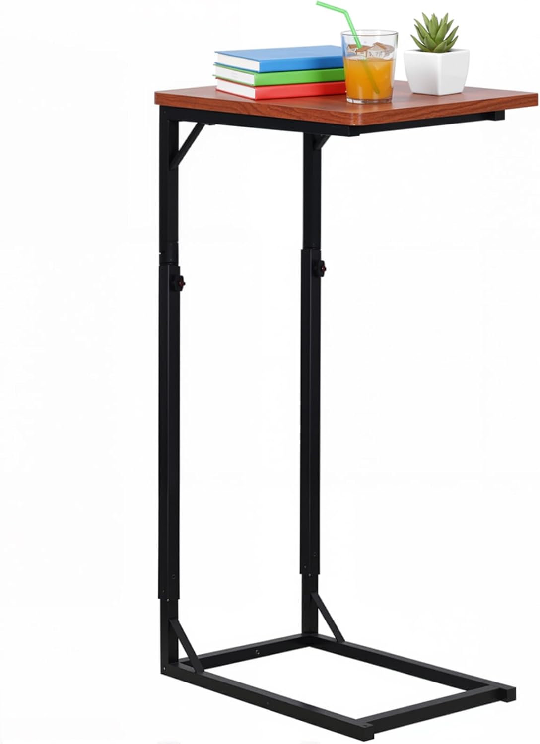 C-Shaped End Table, Small Side Table for Couch with Sturdy Metal Frame, Multi-Functional Sofa Table for Living Room, Bedroom, Bedside, Nightstand, Compact Accent Table - Brown