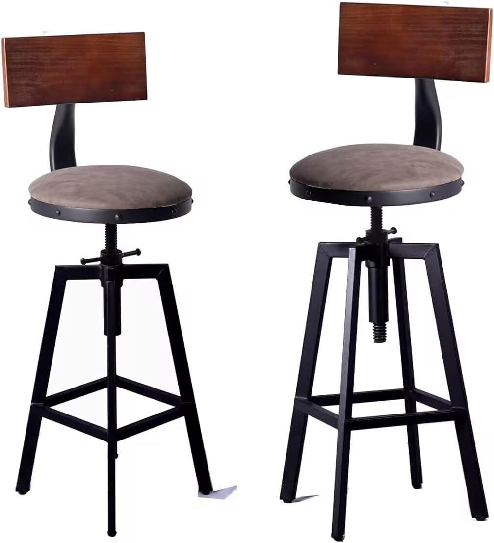 Amazon.com: Diwhy Industrial Bar Stool PU Seat Metal Bar Stool,Adjustable Height Swivel Counter ...