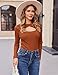 Zeagoo Sweaters for Women 2025 Knit Trendy Long Sleeve Lightweight Slim Fit Pullover Cutout Tops Caramel Large