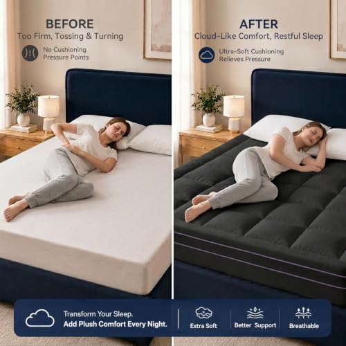 Image of ABENE 3 Inch Dual Layer Full Memory Foam Mattress Topper, 2 Inch Memory Foam Plus 1 Inch Down Alternative Pillowtop Mattress Pad with Deep Pocket, Soft Support for Pressure Relief, Black