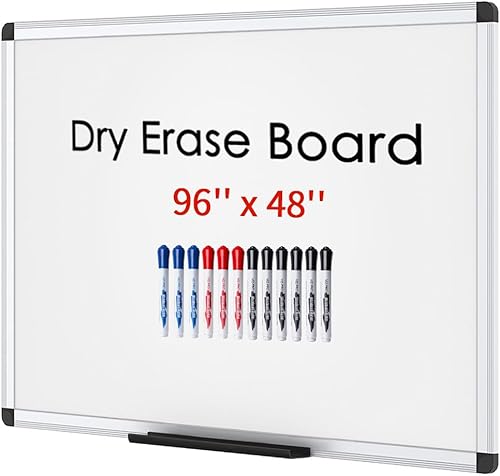 VIZ-PRO Pizarra de borrado en seco/pizarra blanca magnética, 8 x 4 pies, marco de aluminio plateado, con 12 marcadores