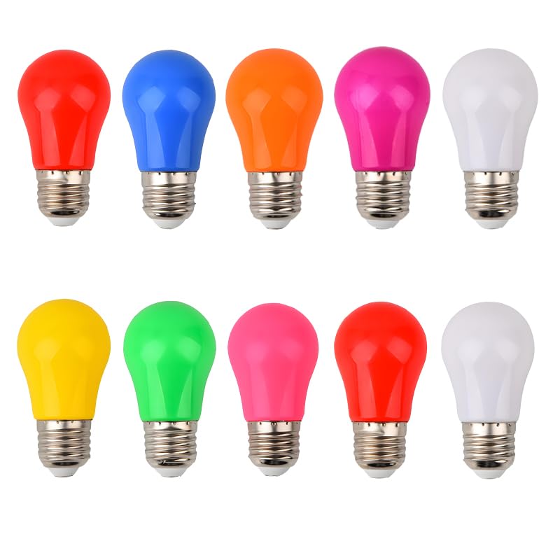 Jiotouhu 10 Pack e27 Screw Bulb, A50 Coloured Light Bulb, Mixed Colours, 3W Equivalent 30W Halogen lamp, for Wedding Halloween Christmas Party Bar Mood Ambiance Decor