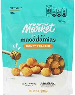 Honey Roasted Macadamia Nuts, 5 Oz, Trail Mix Add In, Gluten Free, Keto Low Carb Snack Snacking Food Gift Treat, Well Market 5oz Bag