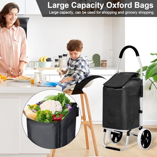 Einkaufstrolley,55L Einkaufswagen Klappbar mit 2 Räder und Wasserdichter Abnehmbarer Einkaufstasche Tragfähigkeit 50kg Aluminium Rahmen Trolley für Einkaufen oder Transportieren von Waren (Schwarz) – Bild 4