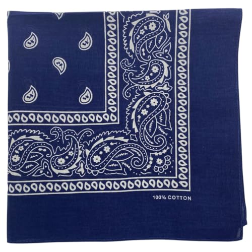 MDSTYLE 100% Cotton Bandana for Men & Women 22 x 22 Paisely Pattern Handkerchief Headband Scarf Dog (Navy)