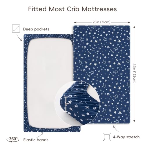 Image of david's kids 3 Pack Fitted Crib Sheets, Ultra Soft Breathable Comfortable Baby Sheet Set for Boys Girls Neutral, 28x52 Inch Fits Standard Crib and Toddler Mattresses, Space