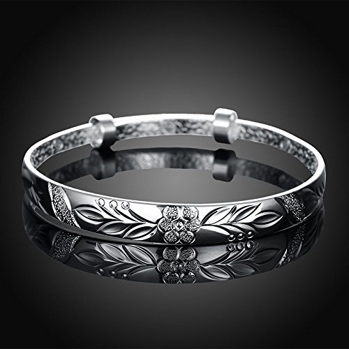 Yuren Women's 925 Sterling Silver Fu Flower Carved Bangle Bracelet 17.5g Weight 6.5CM for Wedding Gift4