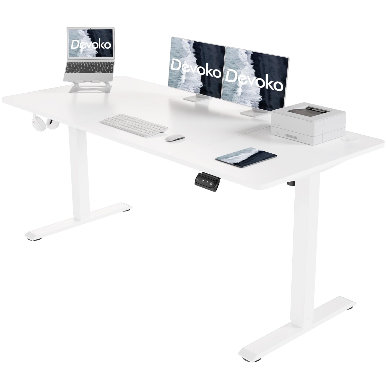 160×70cm Escritorio Regulable en Altura, Escritorio Eléctrico con Gancho, 71-119 cm, Escritorio De Oficina 2 Opciones De Memoria Inteligente, Adecuado para Estudio y Oficina（Blanco）