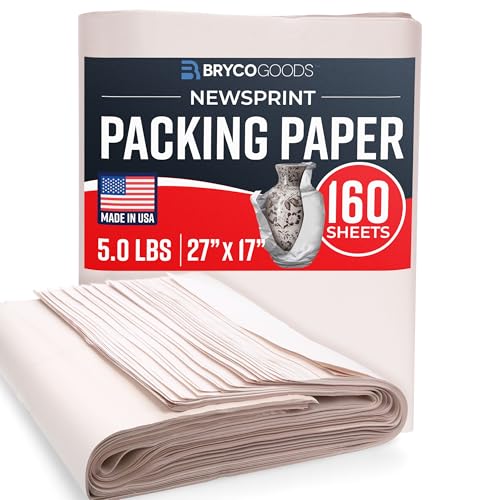 Bryco Goods Newsprint Packing Paper Sheets for Moving - 5lb - 160 Sheets of Newspaper Paper - Must Have in Your Moving Supplies - 27" x 17" - Made in
