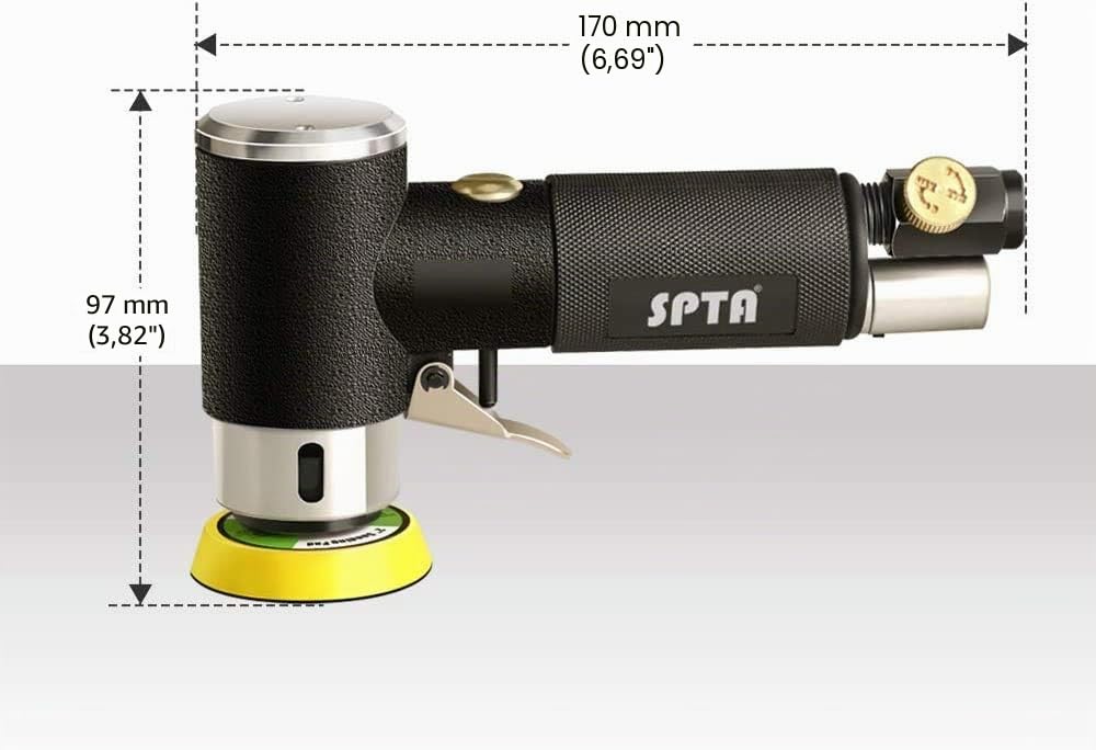 SPTA Mini poliermaschine, Druckluft Polierer, 25mm 50mm 80mm Exzenter schleifer Winkelschleifer mit 23tlg Polierschwamm Polierpad Polierfell Polierset Polierteller Kit von Auto,Möbeln,Metall-ARPS3SET