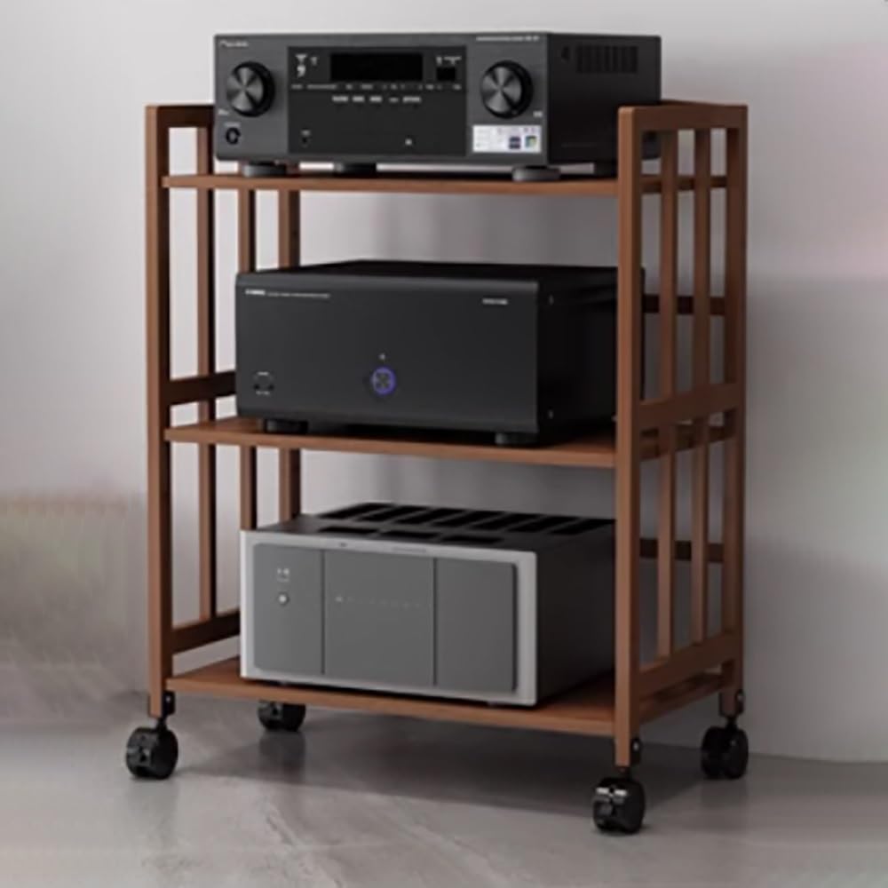 IEOWY Adjustable HiFi Media Stand & AV Rack for Stereo, Gaming, & TV - Modern Audio-Visual Shelving Unit & CD Rack for Home Entertainment (Tea W 20xH 36)