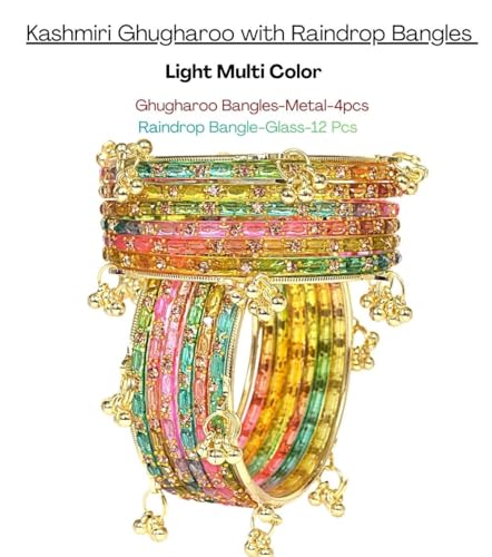 Image of Swara Creations Kashmiri Ghungroo Raindrop Bangles Combo Set | for Women and Girls|Set of 16 Pcs (SKU417)
