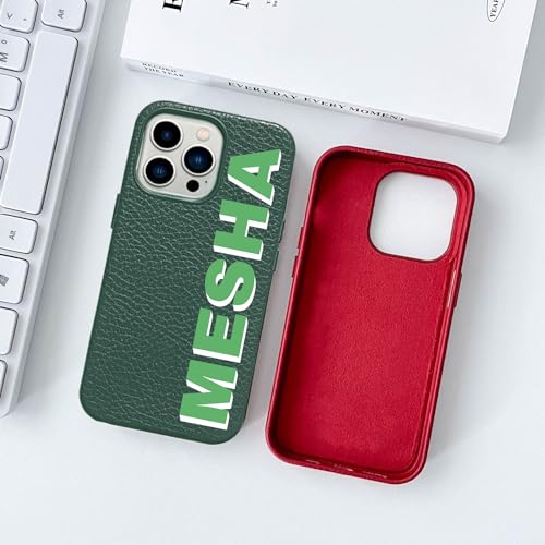 Custom Name Initials Luxury Vegan Leather Phone Case for iPhone 16 15 14 13 12 11 Pro Max Plus/Samsung Galaxy S24 Plus Ultra 5G,Personalized Monogram Phone Cover Black