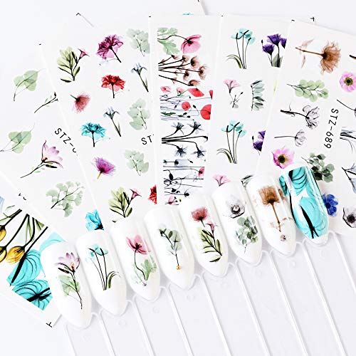 TOFD Nagelsticker für Frauen Nail Art Dekorationen 24 Blatt Nail Art Aufkleber Wassertransferblüte Blume Flamingo… – Bild 2