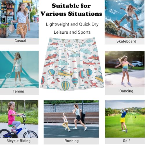 visesunny Girl's Golf Skirt Athletic Cartoon Airplane Hot Air Balloon Tennis Skort Sport Activewear with Double Layer Pockets4