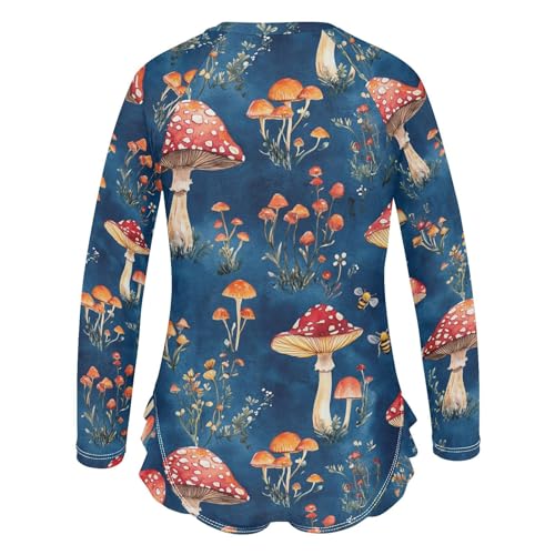 Red Mushrooms Coprinopsis Atramentaria Royal Blue Girls Long Sleeve 1 Piecing Sun Protection Swimwear Bathing Suits for Kids 7-8T3