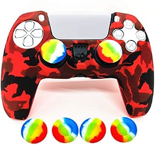 Skin for PS5 Controller Grips, Silicone Case Cover for Playstation 5 Anti-Slip Protector with 10pcs Thumb Joysticks Caps (L Type-Black)
