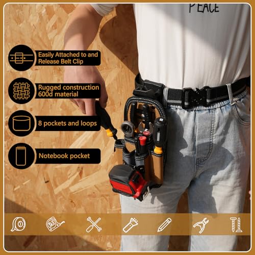 Image of MELOTOUGH 7-Pocket Technician Pouch-Small Pocket Tool Belt Pouch with Belt Clip,Clip on Larger Pockets & Loop, Clip on-Tool Holder Accessory