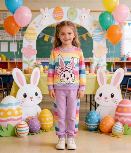 Image of Little Girls 2 Piece Outfits Ruffle Sleeve Unicorn Sweatshirts Top and Leggings Set School Outfits Kids Clothing Set