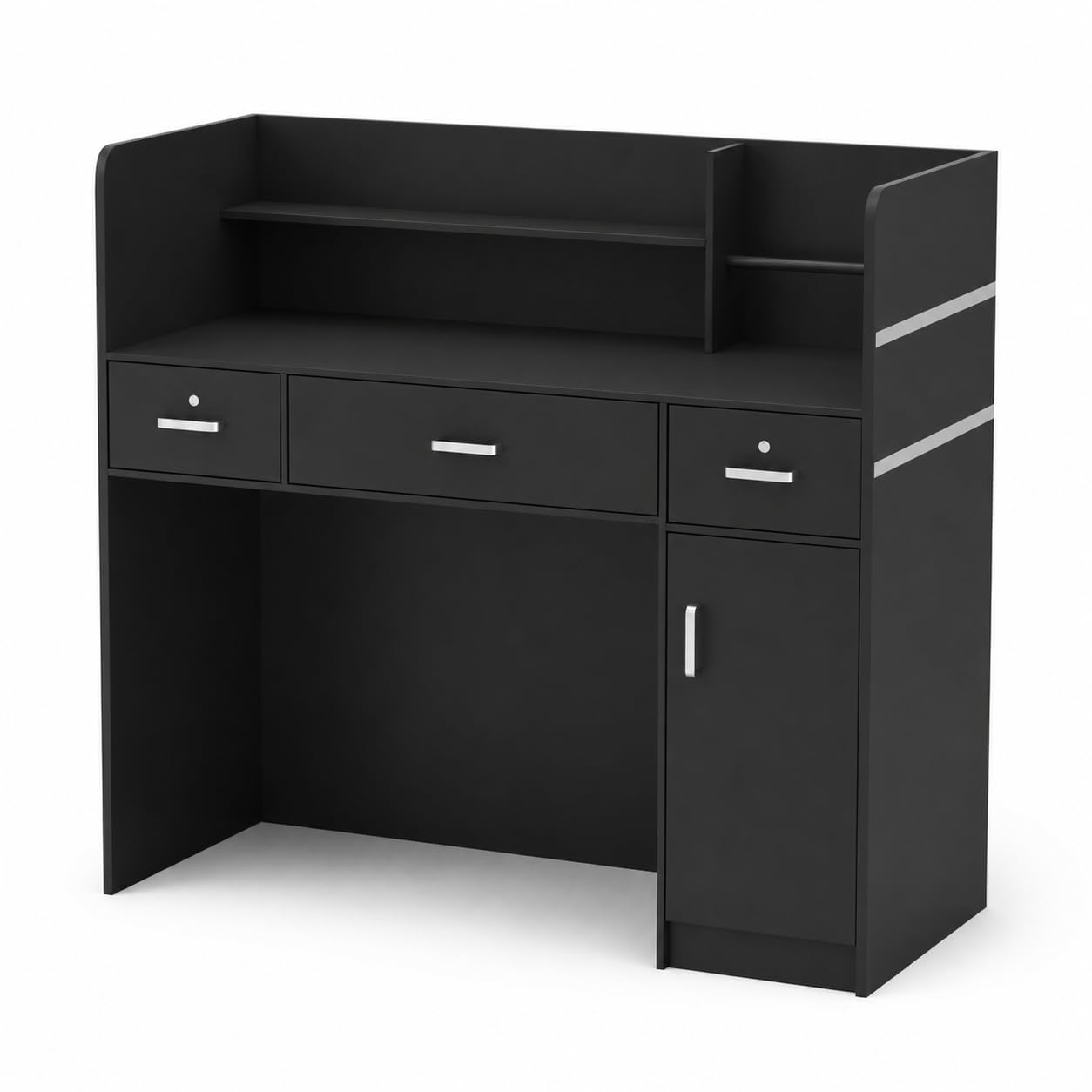 Empfangstresen Schwarz 120cm Kassentresen 3 Schubladen abschließbar Tür Ablagefächer Verkaufstheke Rezeptionstheke 120x110x48cm