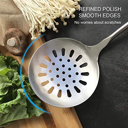 Image of Large Slotted Spoon, Stainless Steel Perfect Fry Ladle, Skimmer & Strainer | Multi-Use Slot Spoon Oil | 304 Stainless Steel, Heat Resistance, 38.3 X 11.9 X 3 Centimeters, Silver