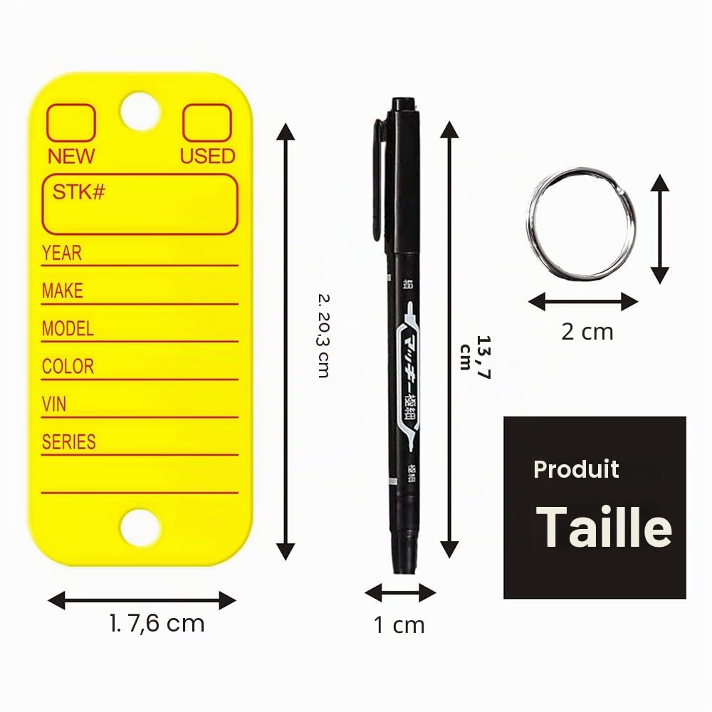 Lot de 200 étiquettes en PVC avec étiquettes et anneaux, étiquettes de clés de voiture pour organisation, identifiants et étiquettes de bagages avec 2 marqueurs, porte-clés en plastique pour voiture