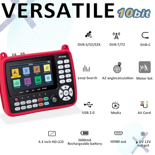 ST-5155 Satfinder DVB-S2/S/T2/T/C, Satelliten Finder(10bit) H.264/265/HEVC mit Bild, Satfinder mit Satellitenerkennung Mit Unicable/Scr/Dcss